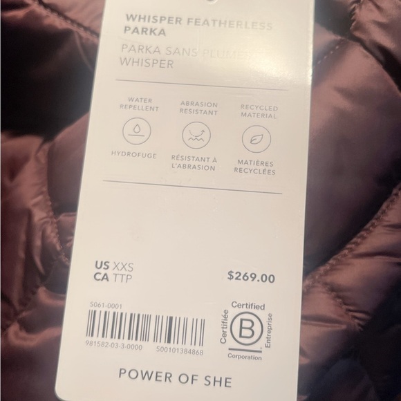 NWT Athleta whisper featherless Brown lightweight recycle puffer jckt Parka XXS - Picture 2 of 6